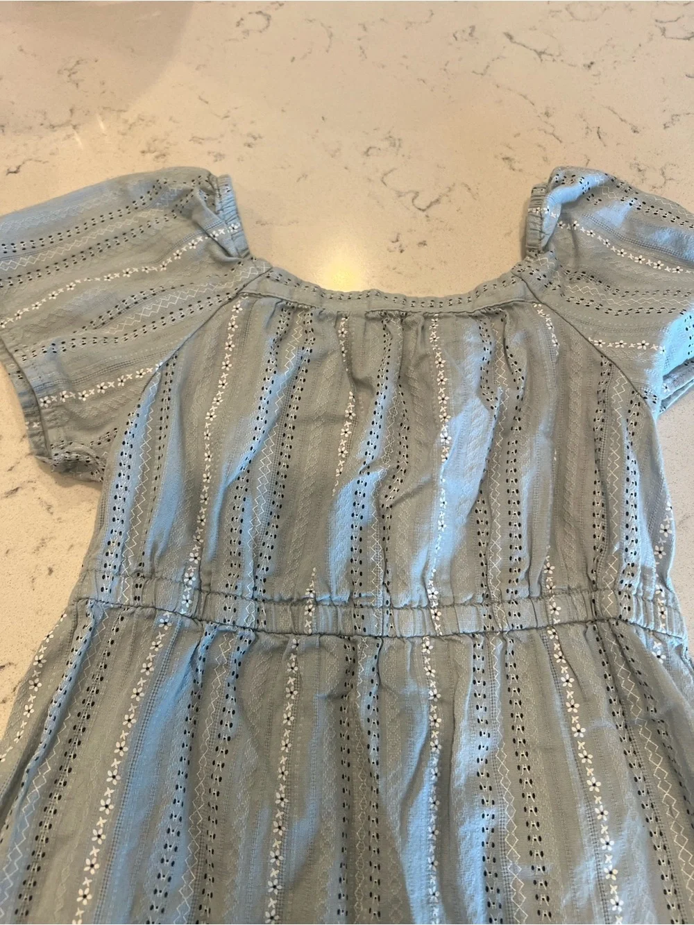 Art Class Girls Light Blue Eyelet Stripe Dress - 5T